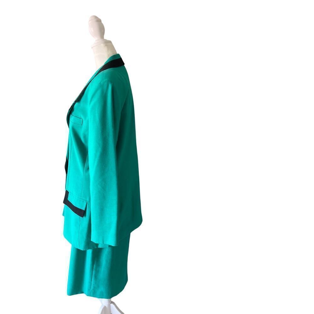 Oleg Cassini Green with Black Skirt Suit Size 14 - Picture 3 of 8